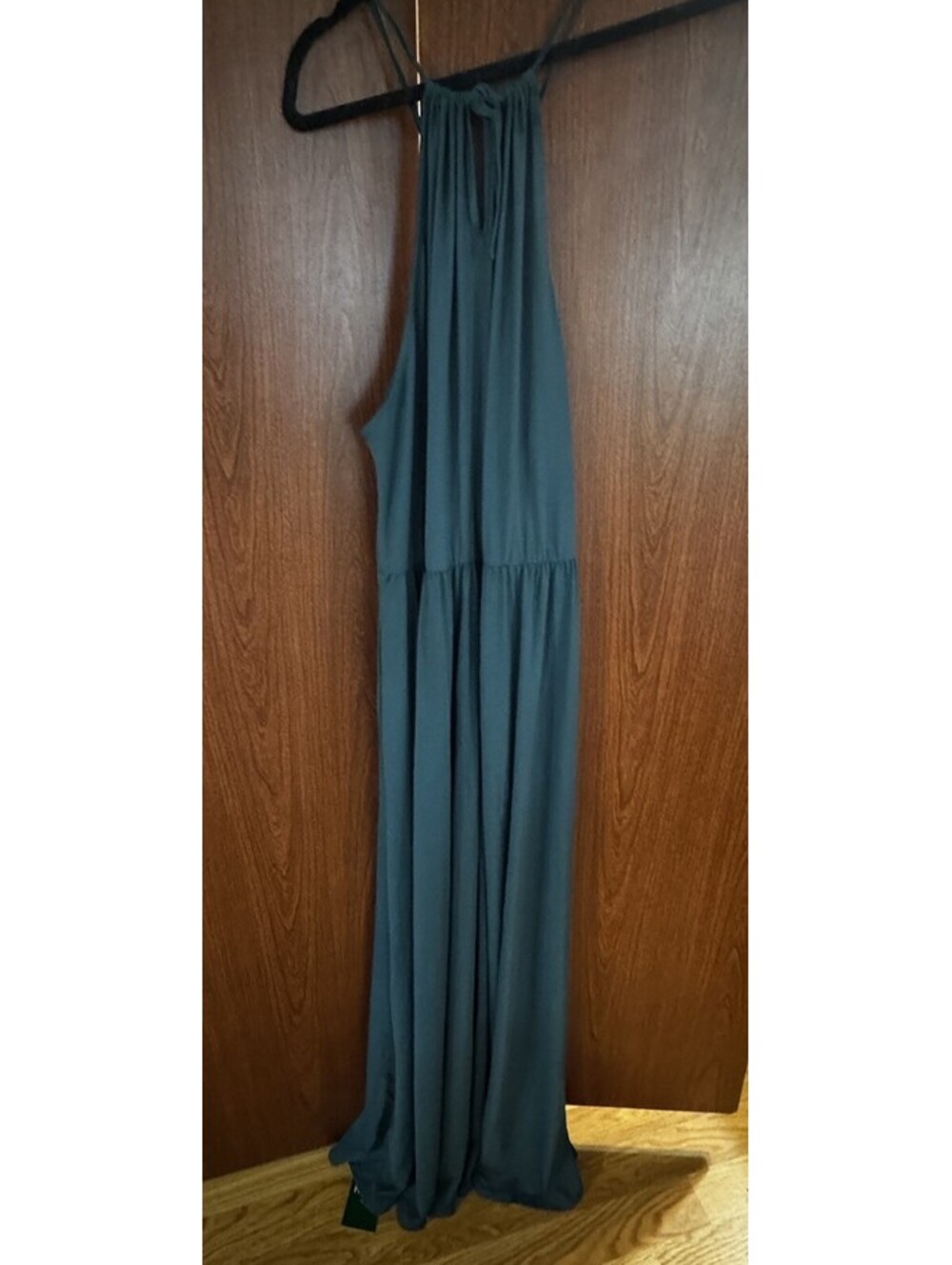 Halara Womens L NWT Teal Halter Maxi Dress Pockets Stretch Open Back